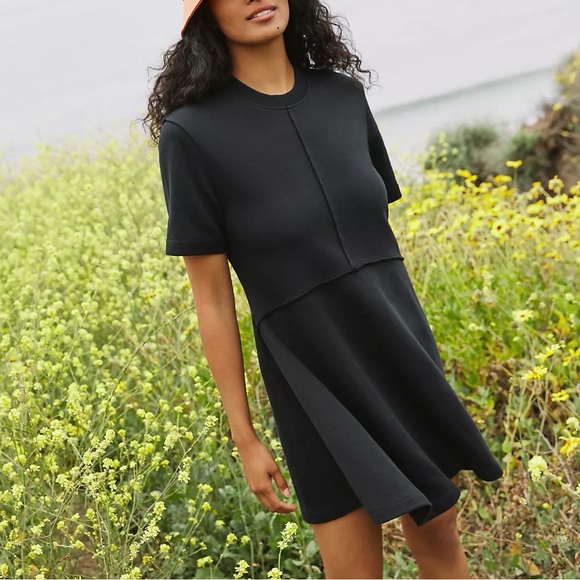 SWEATY BETTY Anthro Revive Mini Pullover T-Shirt Sweater Dress Black XL - Picture 3 of 9